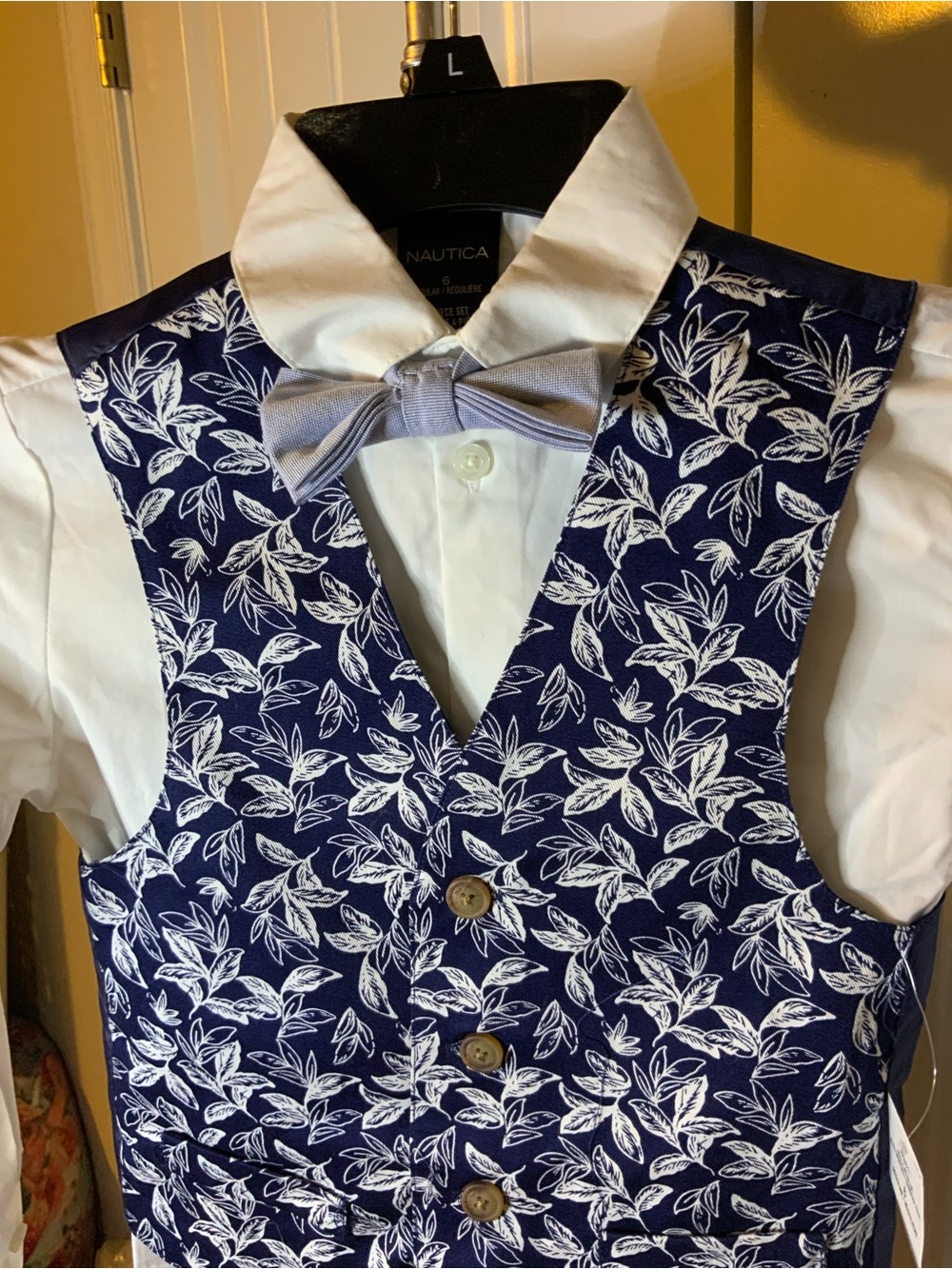 Nautica Boys Navy Floral Vest with Light Gray Bow Tie